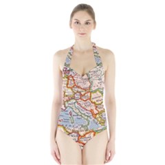 Map Europe Globe Countries States Halter Swimsuit by Ndabl3x