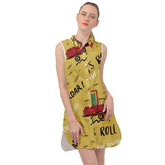 Childish-seamless-pattern-with-dino-driver Sleeveless Shirt Dress by Vaneshart