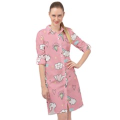 Cute-unicorn-seamless-pattern Long Sleeve Mini Shirt Dress by Vaneshart