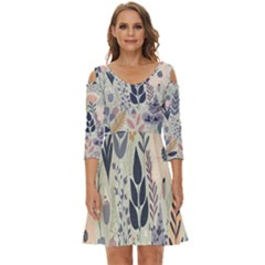 Flower Floral Pastel Shoulder Cut Out Zip Up Dress by Vaneshop