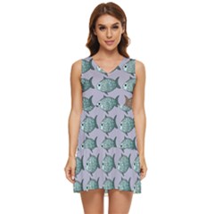Fishes Pattern Background Theme Art Tiered Sleeveless Mini Dress by Vaneshop