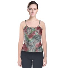 Design Pattern Scarf Gradient Velvet Spaghetti Strap Top by Vaneshop
