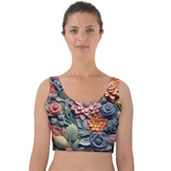 3d Flower Bloom Embossed Pattern Velvet Crop Top by Vaneshop