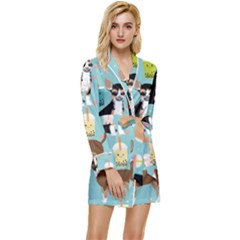 Chihuahua Bubble Kawaii Boba Tea Cute Dog Long Sleeve Satin Robe by Wav3s