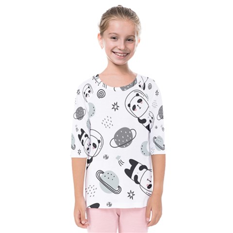 Panda Floating In Space And Star Kids  Quarter Sleeve Raglan Tee by Wav3s