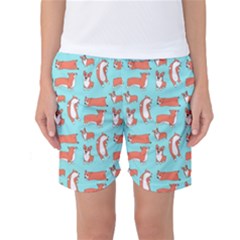 Corgis On Teal Women s Basketball Shorts by Wav3s