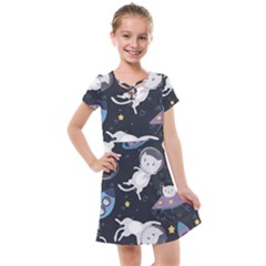 Space Cat Illustration Pattern Astronaut Kids  Cross Web Dress by Wav3s