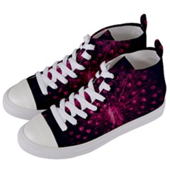 Peacock Pink Black Feather Abstract Women s Mid-top Canvas Sneakers by Wav3s