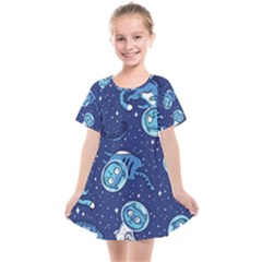 Cat Spacesuit Space Suit Astronaut Pattern Kids  Smock Dress by Wav3s