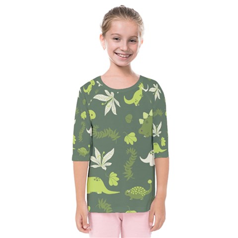 Cute Dinosaur Pattern Kids  Quarter Sleeve Raglan Tee by Wav3s