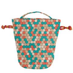 Multicolored Honeycomb Colorful Abstract Geometry Drawstring Bucket Bag by Vaneshop