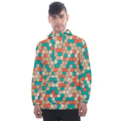 Multicolored Honeycomb Colorful Abstract Geometry Men s Front Pocket Pullover Windbreaker by Vaneshop