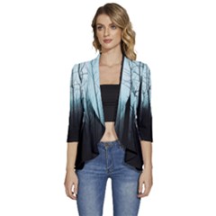 Tree Night Dark Forest Women s 3/4 Sleeve Ruffle Edge Open Front Jacket by Vaneshop