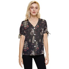 Vintage Tattoos Nautical Bow Sleeve Button Up Top by Vaneshop