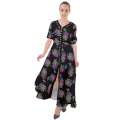 Midnight Noir Garden Chic Pattern Waist Tie Boho Maxi Dress by dflcprintsclothing