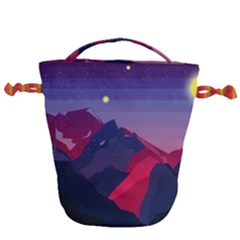 Abstract Landscape Sunrise Mountains Blue Sky Drawstring Bucket Bag by Grandong