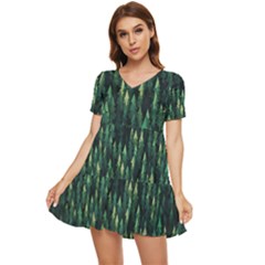 Forest Illustration Tiered Short Sleeve Babydoll Dress by Grandong