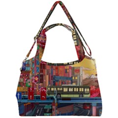 The City Style Bus Fantasy Architecture Art Double Compartment Shoulder Bag by Grandong
