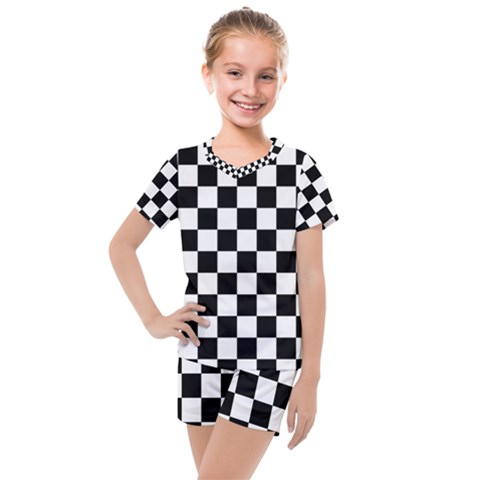 Black White Checker Pattern Checkerboard Kids  Mesh Tee And Shorts Set by Cowasu