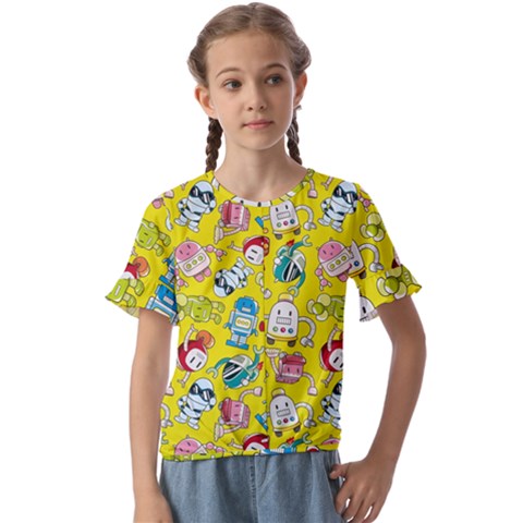 Robot Pattern Lego Kids  Cuff Sleeve Scrunch Bottom Tee by Cowasu