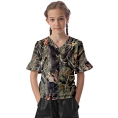 Realtree Camo Seamless Pattern Kids  V-neck Horn Sleeve Blouse by Cowasu
