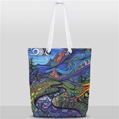 Psychedelic Landscape Full Print Rope Handle Tote (small) by Cowasu