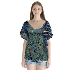 Dark Psychedelic V-neck Flutter Sleeve Top by Cowasu