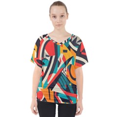 Colorful Abstract V-neck Dolman Drape Top by Jack14