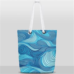 Ocean Waves Sea Abstract Pattern Water Blue Full Print Rope Handle Tote (small) by Ndabl3x