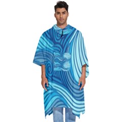 Ocean Waves Sea Abstract Pattern Water Blue Men s Hooded Rain Ponchos by Ndabl3x
