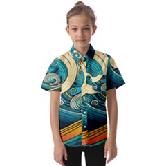 Waves Wave Ocean Sea Abstract Whimsical Abstract Art Kids  Short Sleeve Shirt by Ndabl3x