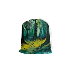 Ai Generated Trees Forest Mystical Forest Nature Art Drawstring Pouch (small) by Ndabl3x