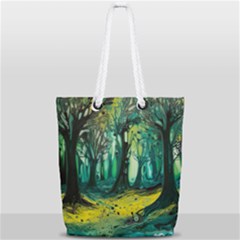 Ai Generated Trees Forest Mystical Forest Nature Art Full Print Rope Handle Tote (small) by Ndabl3x