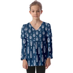 Pattern Baroque Art Drawing Kids  V Neck Casual Top by Ndabl3x