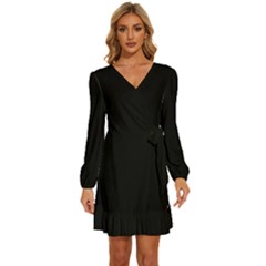 Long Sleeve Waist Tie Ruffle Velvet Dress by Intrinketly777