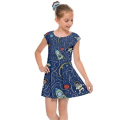 Cat Cosmos Cosmonaut Rocket Kids  Cap Sleeve Dress by Cowasu