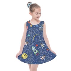 Cat Cosmos Cosmonaut Rocket Kids  Summer Dress by Cowasu