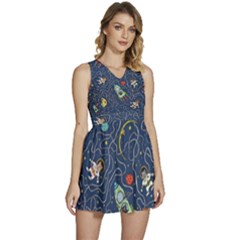 Cat Cosmos Cosmonaut Rocket Sleeveless High Waist Mini Dress by Cowasu