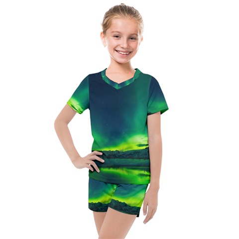 Iceland Aurora Borealis Kids  Mesh Tee And Shorts Set by Cowasu