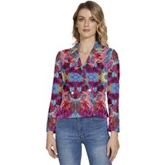 Roses Liquify  Women s Long Sleeve Revers Collar Cropped Jacket by kaleidomarblingart