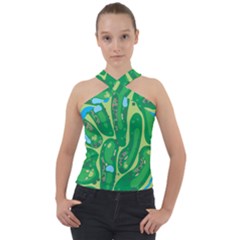 Golf Course Par Golf Course Green Cross Neck Velour Top by Cowasu