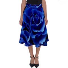 Blue Roses Flowers Plant Romance Blossom Bloom Nature Flora Petals Perfect Length Midi Skirt by Cowasu