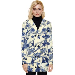 Vintage Blue Drawings On Fabric Button Up Hooded Coat  by Amaryn4rt