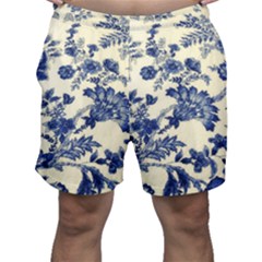 Vintage Blue Drawings On Fabric Men s Shorts by Amaryn4rt