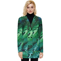 Tropical Green Leaves Background Button Up Hooded Coat  by Amaryn4rt