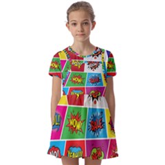 Pop Art Comic Vector Speech Cartoon Bubbles Popart Style With Humor Text Boom Bang Bubbling Expressi Kids  Short Sleeve Pinafore Style Dress by Amaryn4rt