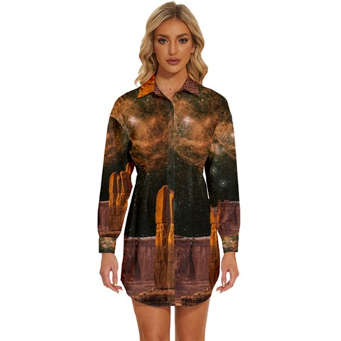 Geology Sand Stone Canyon Womens Long Sleeve Shirt Dress by Simbadda