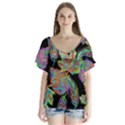 Autumn Pattern Dried Leaves V-Neck Flutter Sleeve Top View1