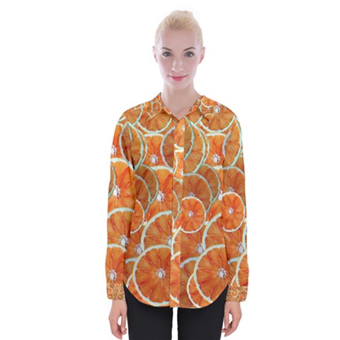 Oranges Background Texture Pattern Womens Long Sleeve Shirt by Simbadda