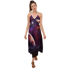 Clouds Fantasy Space Landscape Colorful Planet Halter Tie Back Dress  by Ravend